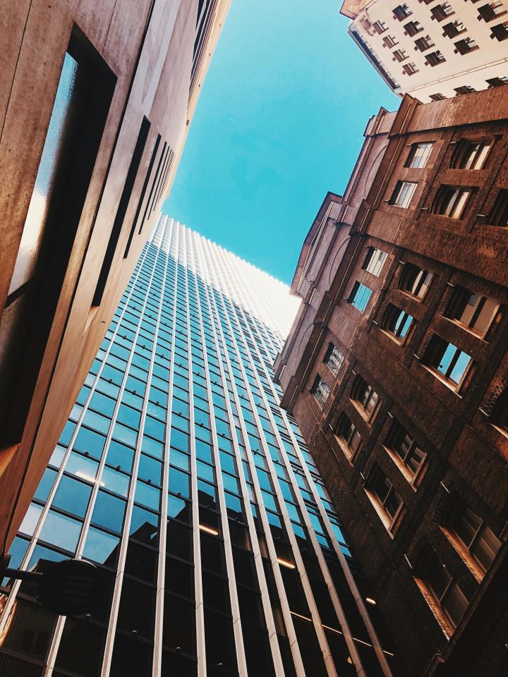 Looking up at office buildings in the Sydney CBD.