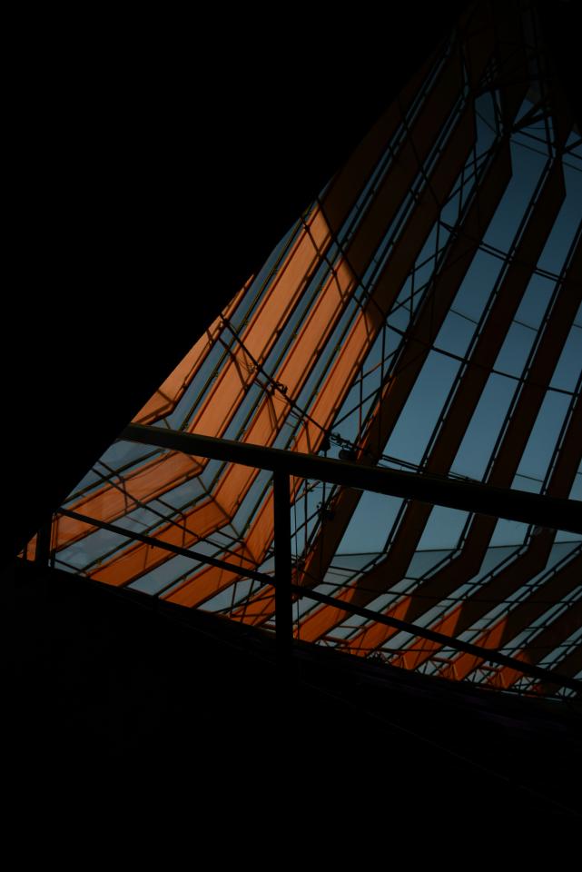 Semi darkened image of rooftop design from interior